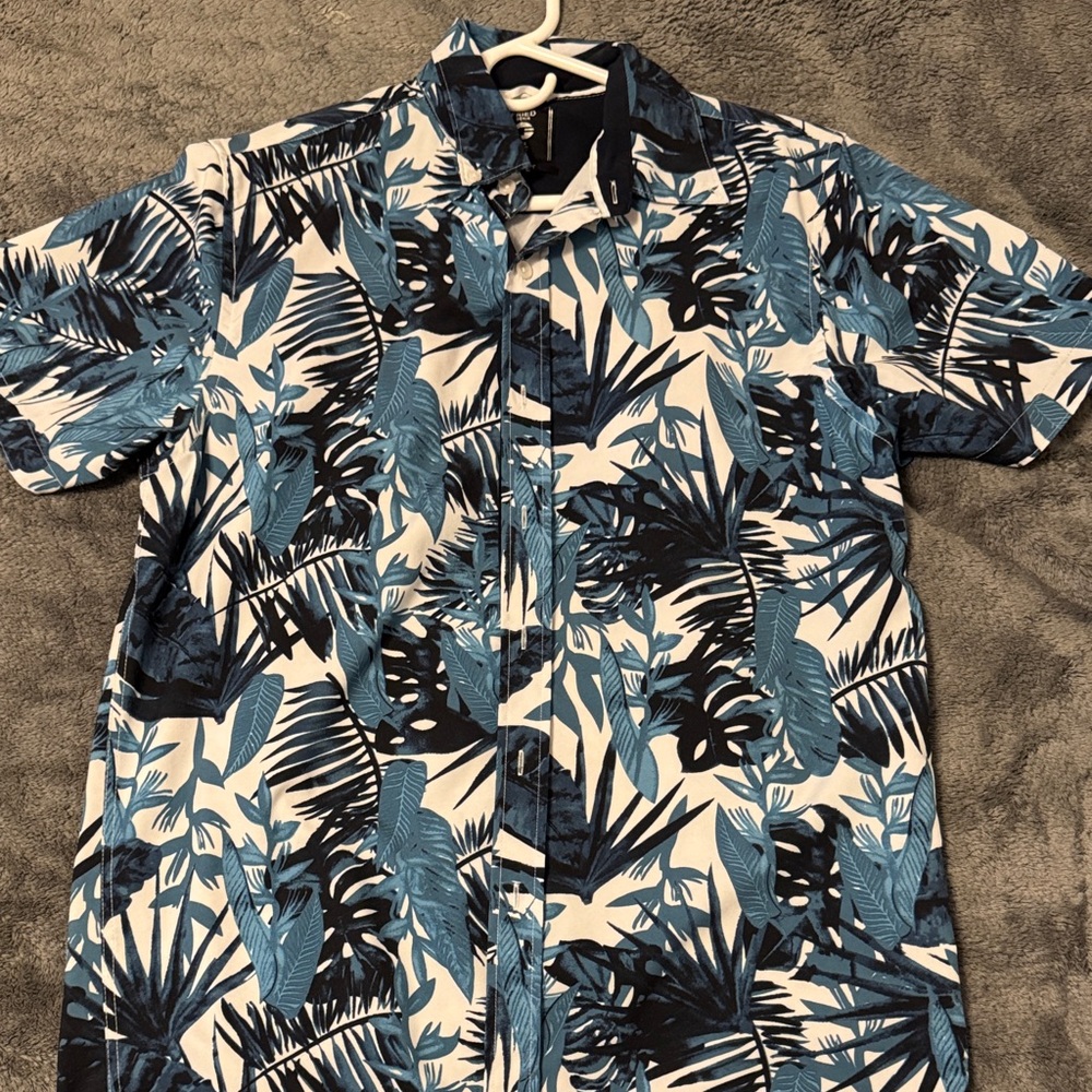 Stylish Blue and Black Leaf Print Men's Shirt